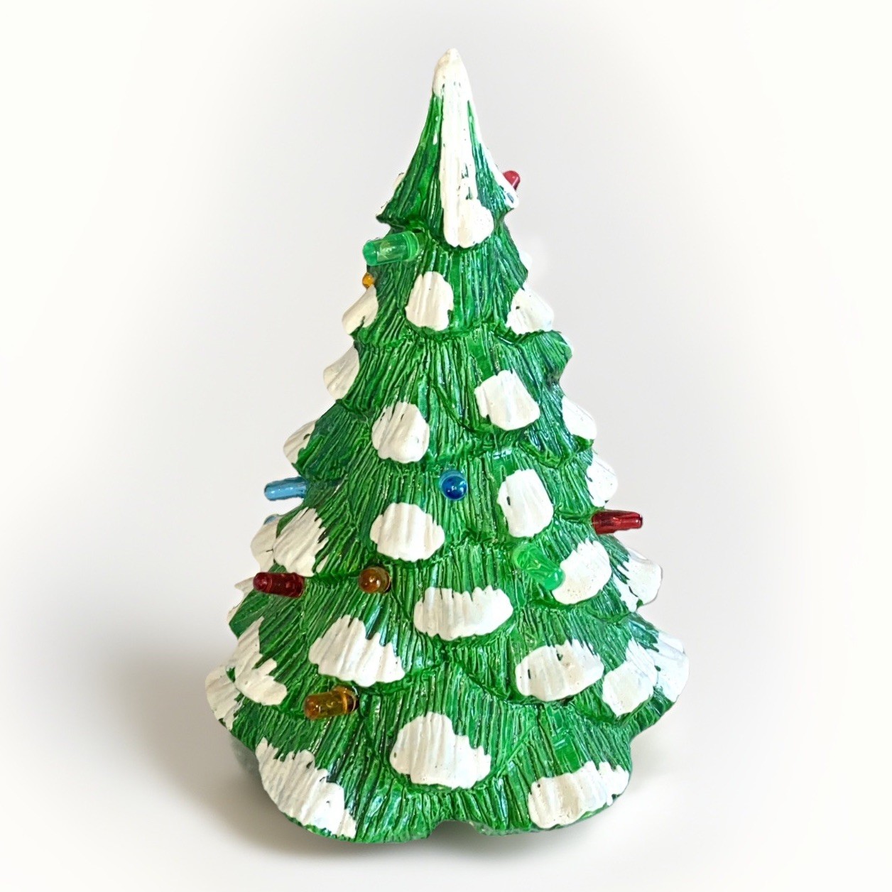 Vtg 1987 Ceramic Light Up 8” Green Christmas Tree Missing 2 Bulbs & Lamp Cord