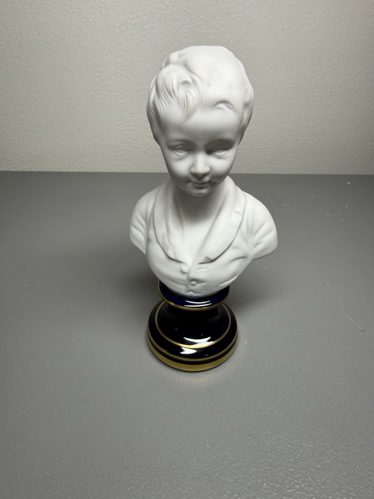 Vintage Sculpture  Young Alexandre Brongniart, Cobalt Blue Base Limonges France