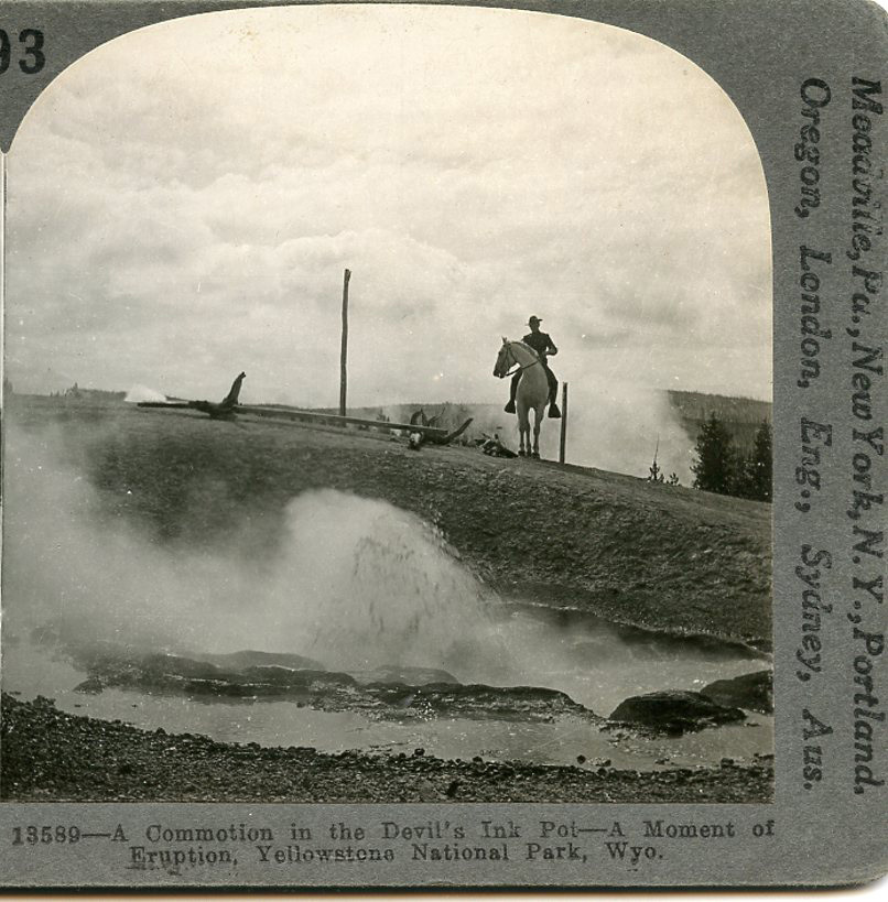 COMMOTION IN DEVILS INK POT ERUPTION YELLOWSTONE NATIONAL PARK WYO STEREOVIEW 