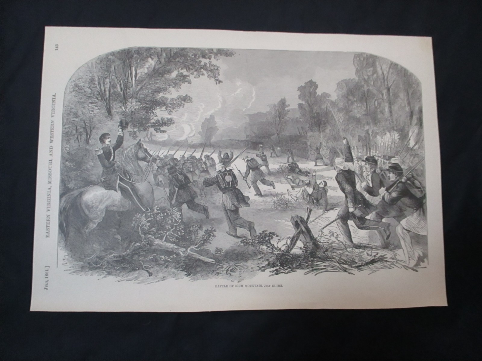 1885 Civil War Print - Battle of Rich Mountain, July 13, 1861 - I COMBINE SHIPN