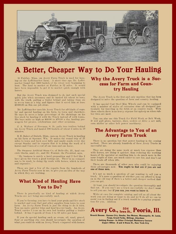 1912 Avery Motor Truck of Peoria, Illinois NEW Metal Sign: 12x16\