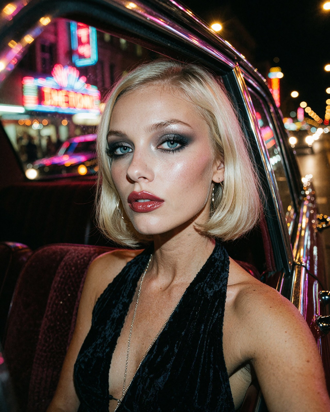 Blonde Curvy Model Glamour Car Night 8x10 Photo Print - 93674