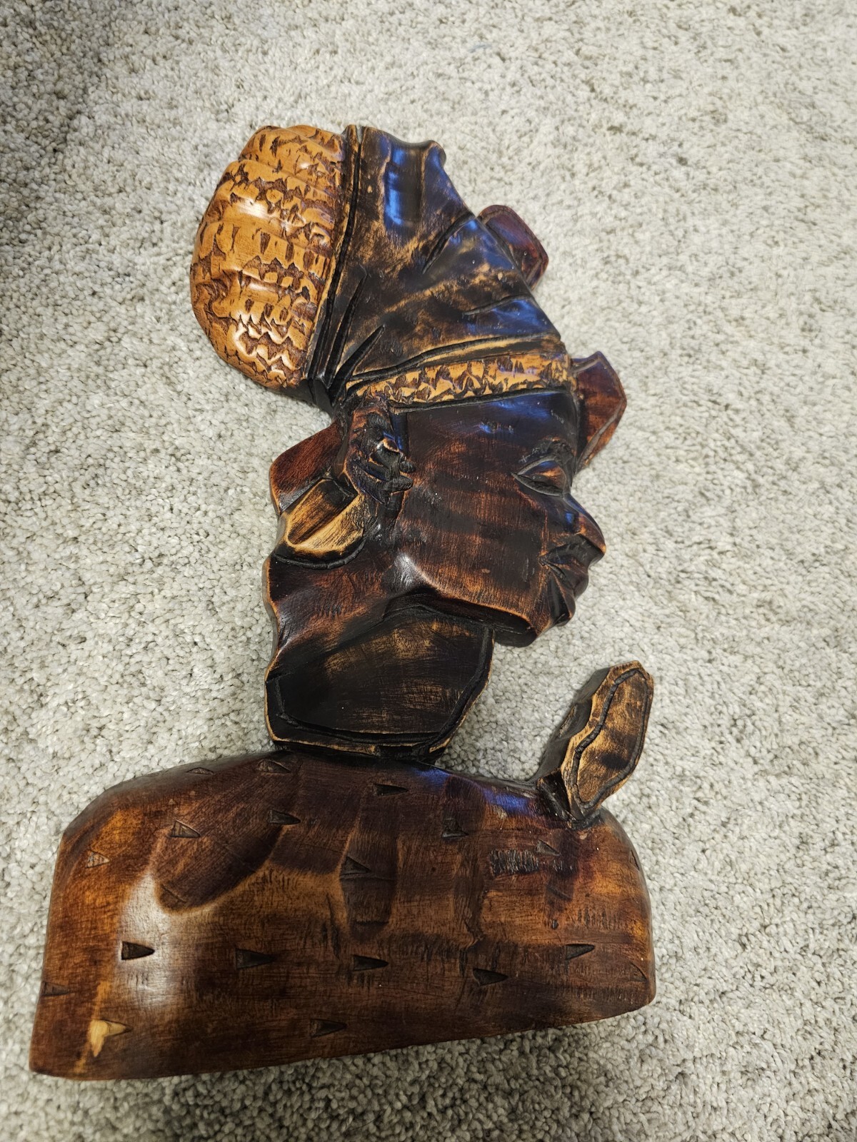 Hand-Carved Wooden African Bust Sculpture Pre-Owned