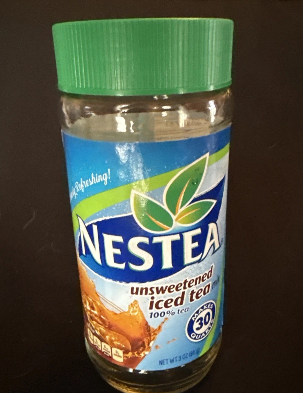 VINTAGE Nestea Unsweetened Instant Iced Tea Jar 3oz Green Lid EMPTY Discontinued