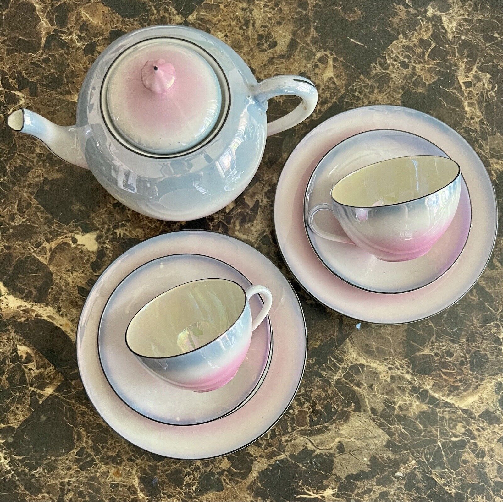Vintage made in Czechoslovakia tea set  plate metallic purple pink lusterware VG