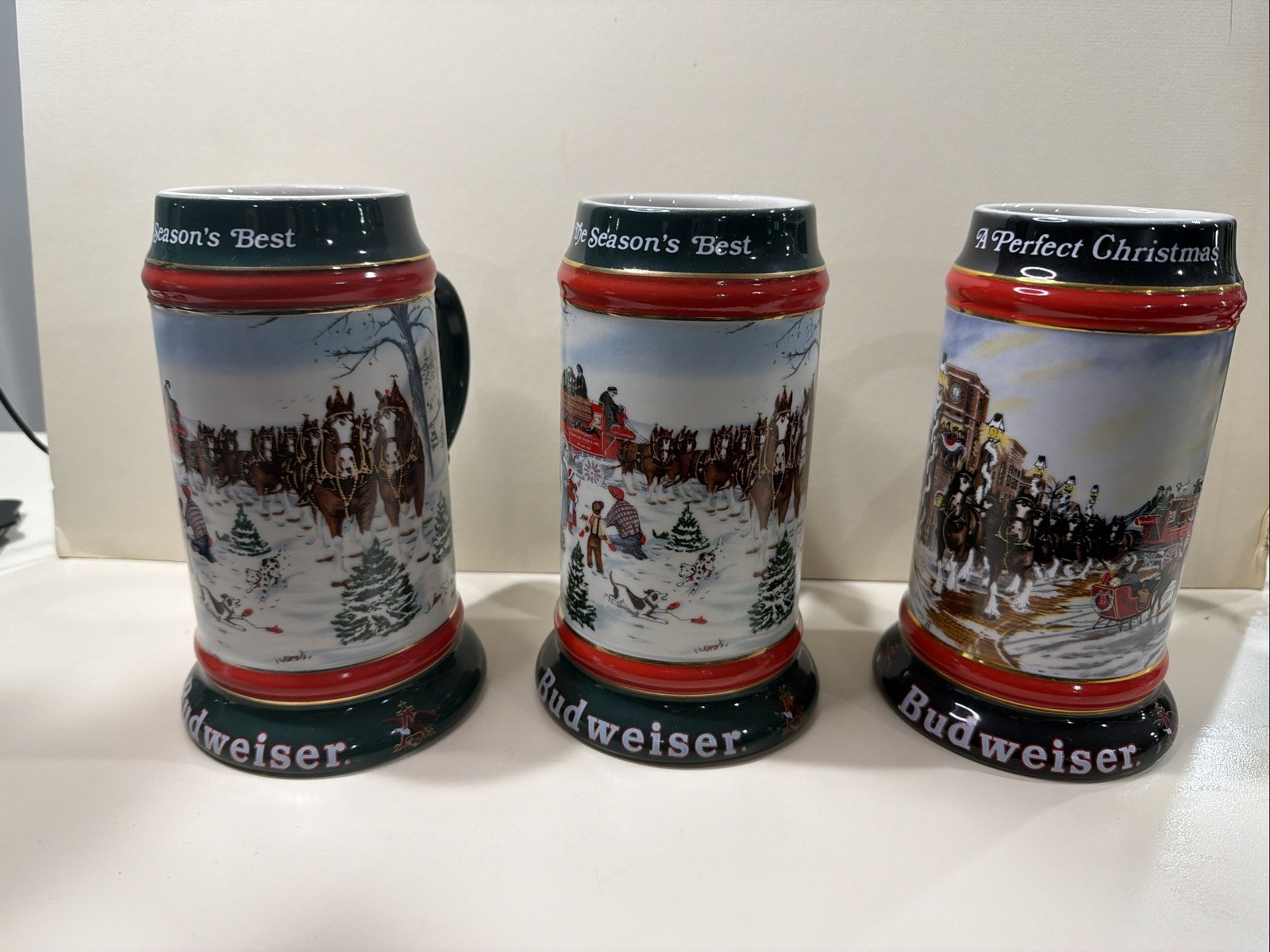1991 & 1992 Vintage Budweiser Christmas Steins Lot Of 3