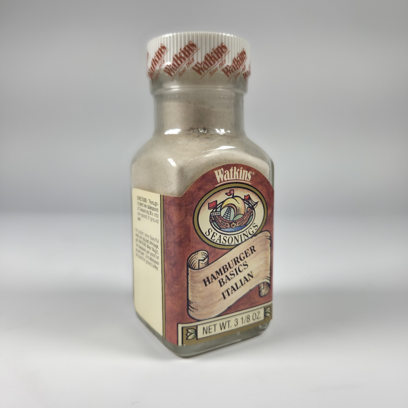 Vintage Watkins Seasonings Hamburger Basics Itaian Glass Spice Jar - Decor