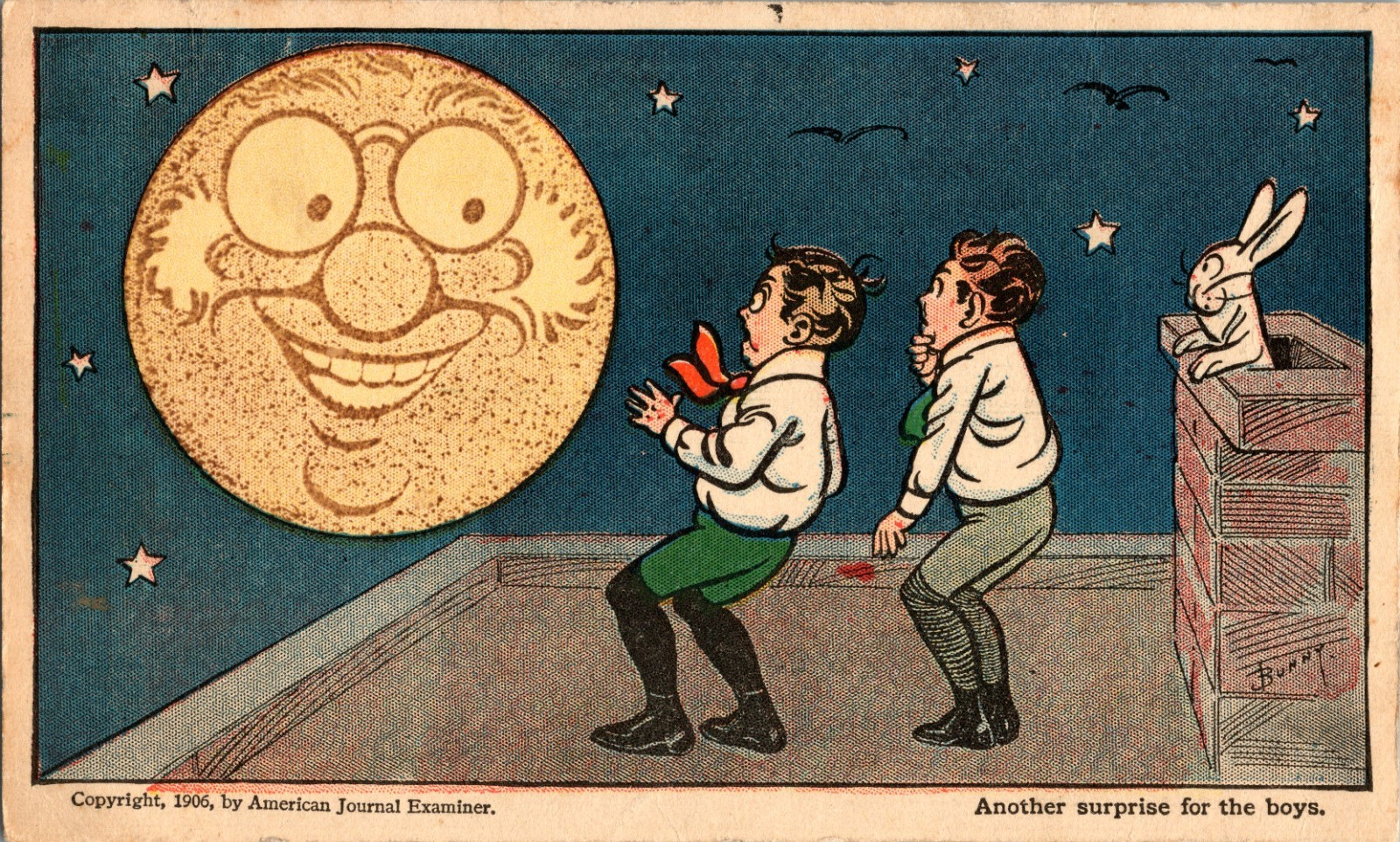 1906 Happy Hooligan Heat Reveal Moon Novelty Postcard Boston Sunday American