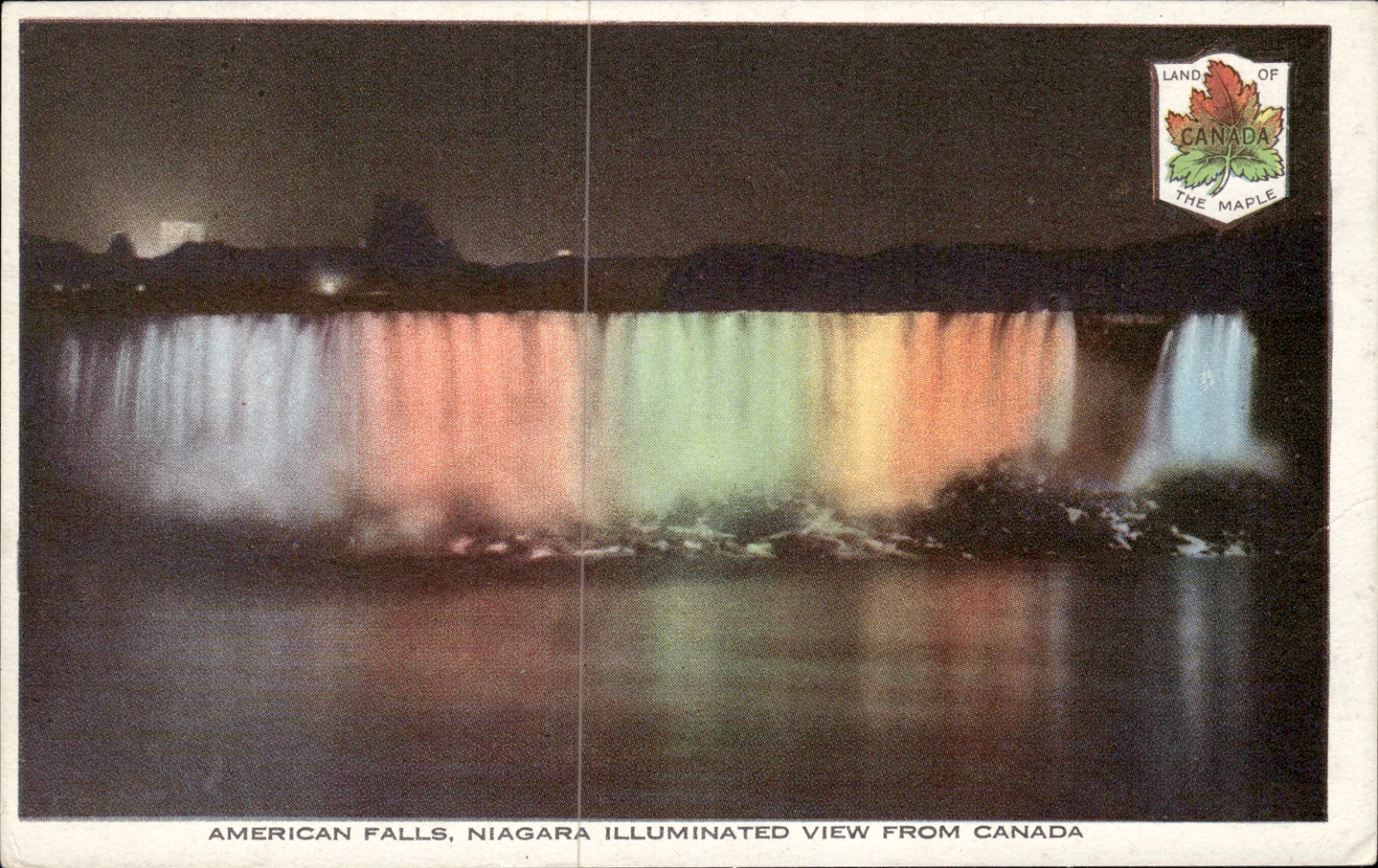American Falls Niagara Illuminated View From Canada Land of the Maple Postcard