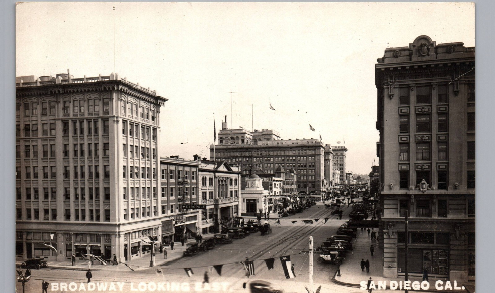 BROADWAY EAST c1920s san diego ca real photo postcard rppc california antique