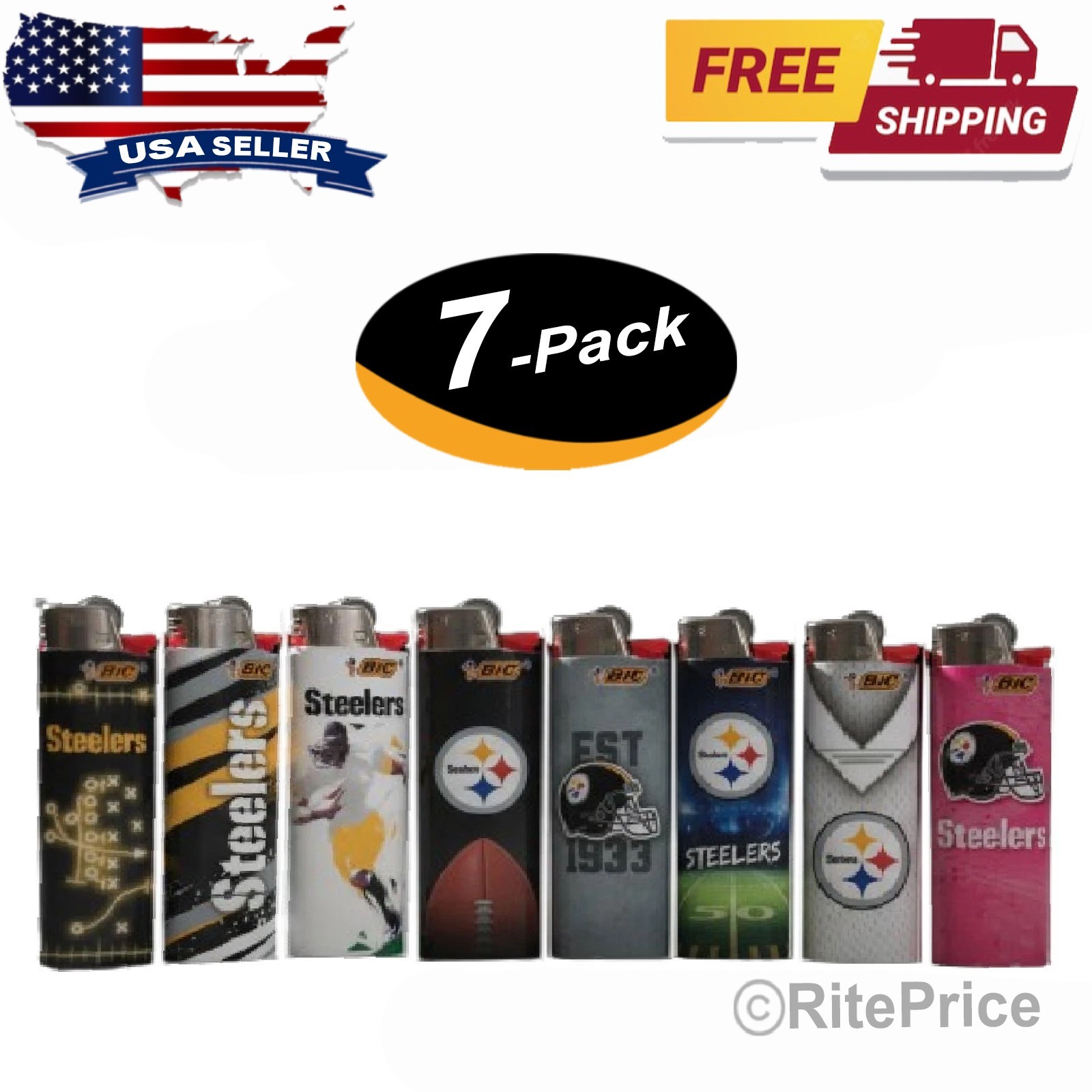 Bic NFL Pittsburgh Steelers Cigarette Lighters Brand & License (7 PCS)-Free Ship