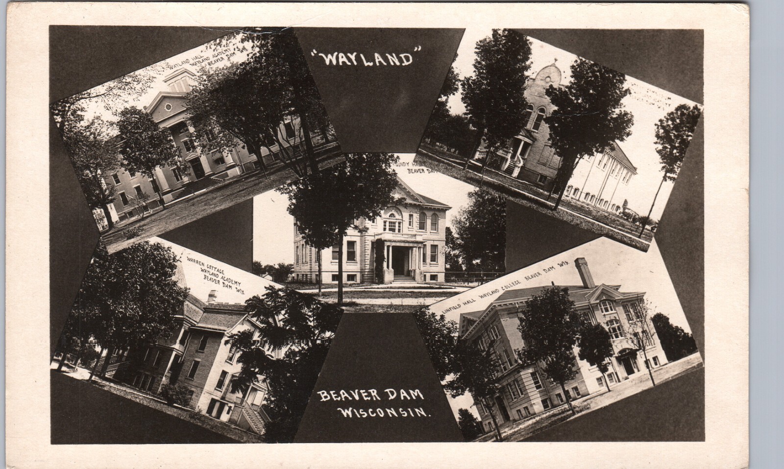 WAYLAND HALL beaver dam wi real photo postcard rppc wisconsin academy