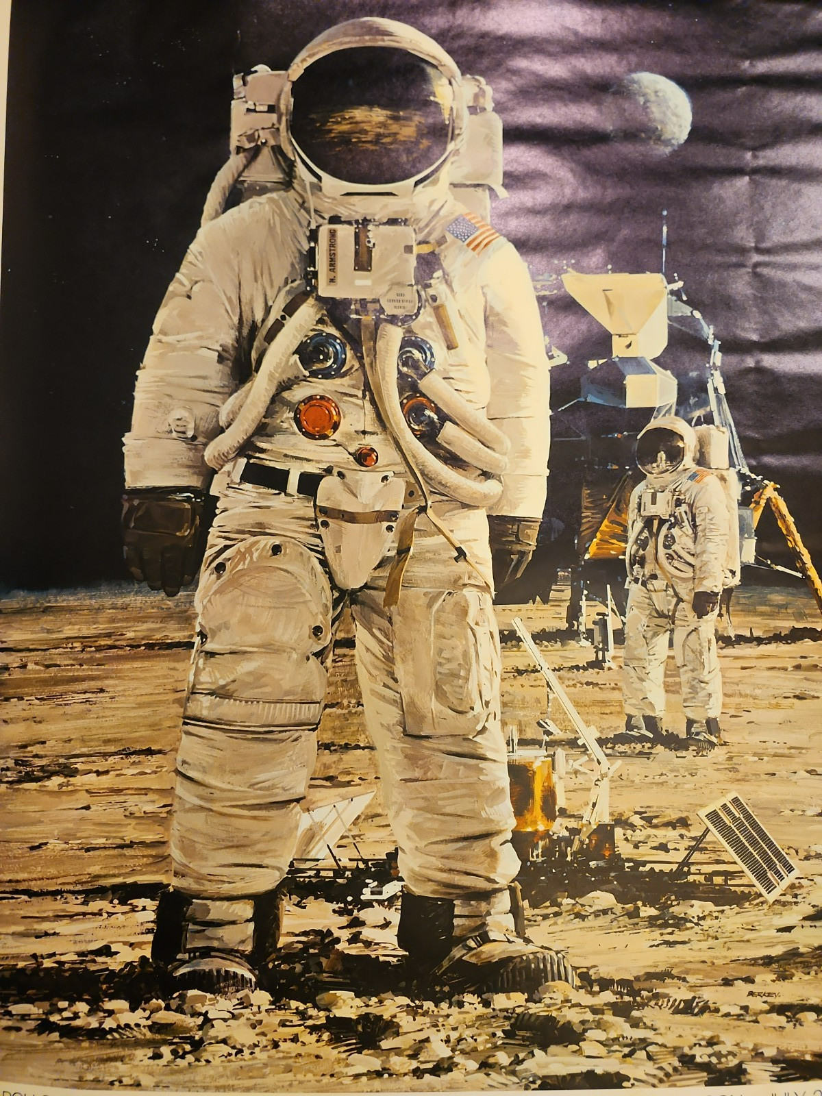 Vintage 1969 Apollo 11 First Men On The Moon Poster, Armstrong, Aldrin, Collins