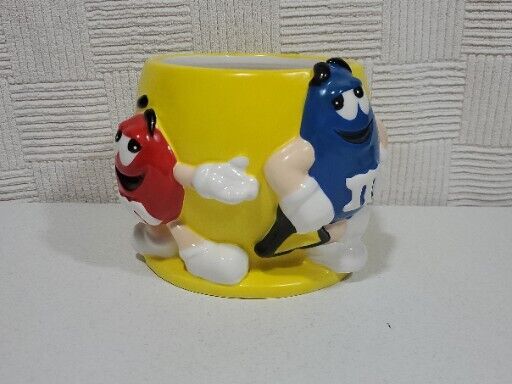 M& M Ceramic Candy Dish, Yellow w/ Red and Blue Iconic characters 