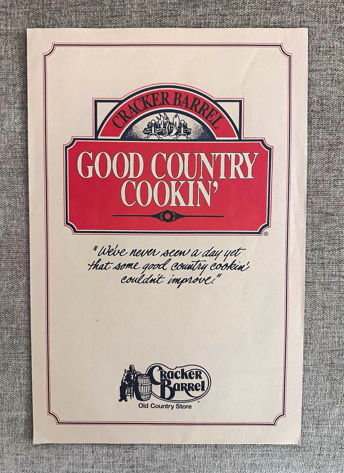 ⁠Vintage 1997 Cracker Barrel Menu Good Country Cookin Mail Order Insert  