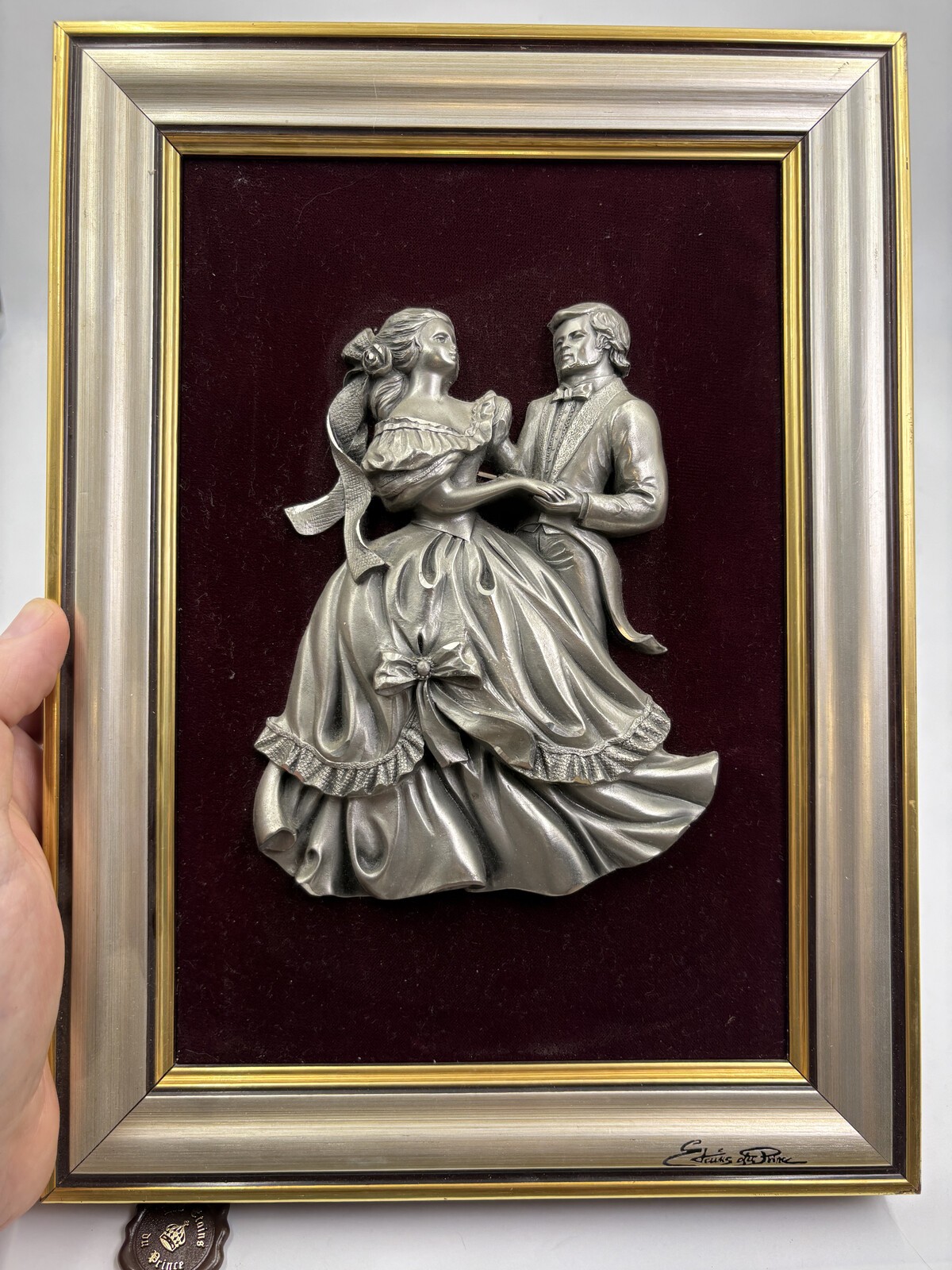 Les Etains du Prince Romantic Couple Framed Pewter Wall Plaque France