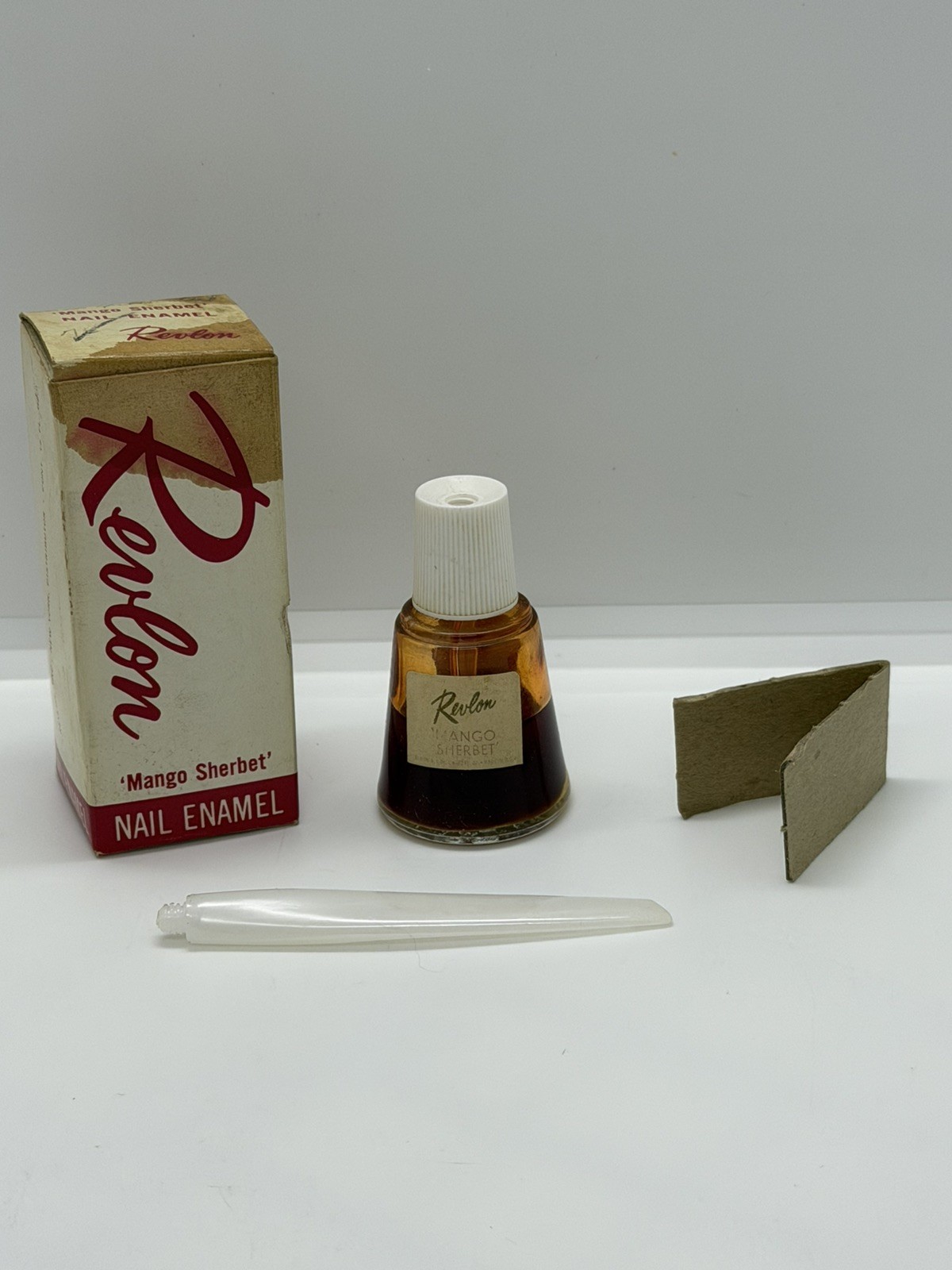 Vintage Revlon Mango Sherbet Nail Polish 1/2 Oz Bottle w/ Box Inserts 1950s 60s
