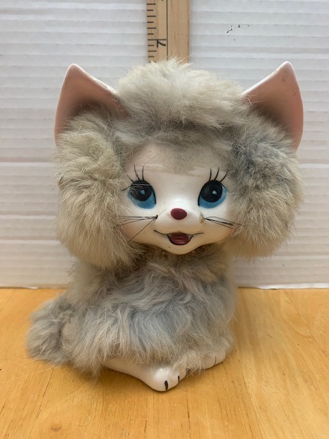 Vtg Kitschy Ucagco  Ceramic Cat~Kitty~Furry~Japan~Big Eyes~Anthropomorphic