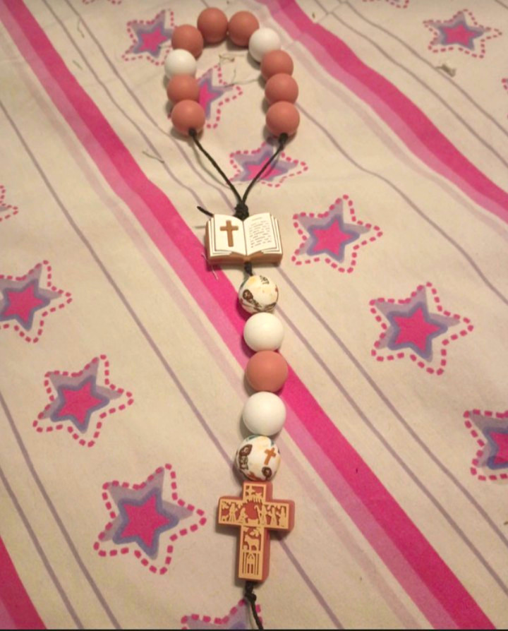  beaded Christian Rosary Necklace with crucifix cross and Bible charm