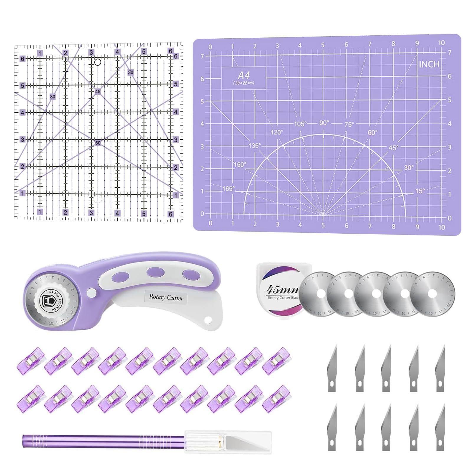 Headley Tools 39 Pcs Rotary Cutter Set 45mm Fabric Cutter 5 Blades A4 Cutting Headley Tools 39 Pcs Rotary Cutter Set 45mm Fabric Cutter 5 Blades A4 Cutting