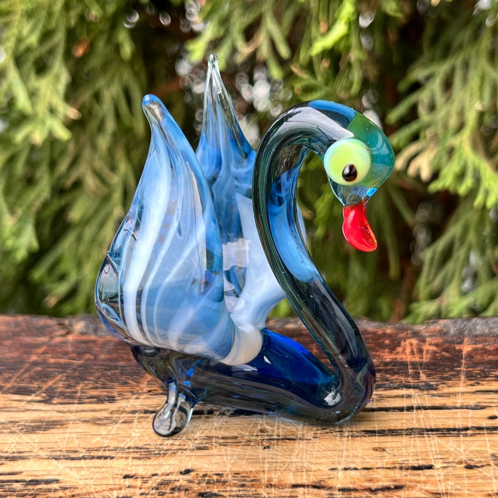 Blue Glass Swan Figurine Blown Bird Paperweight Mini Decor Gift