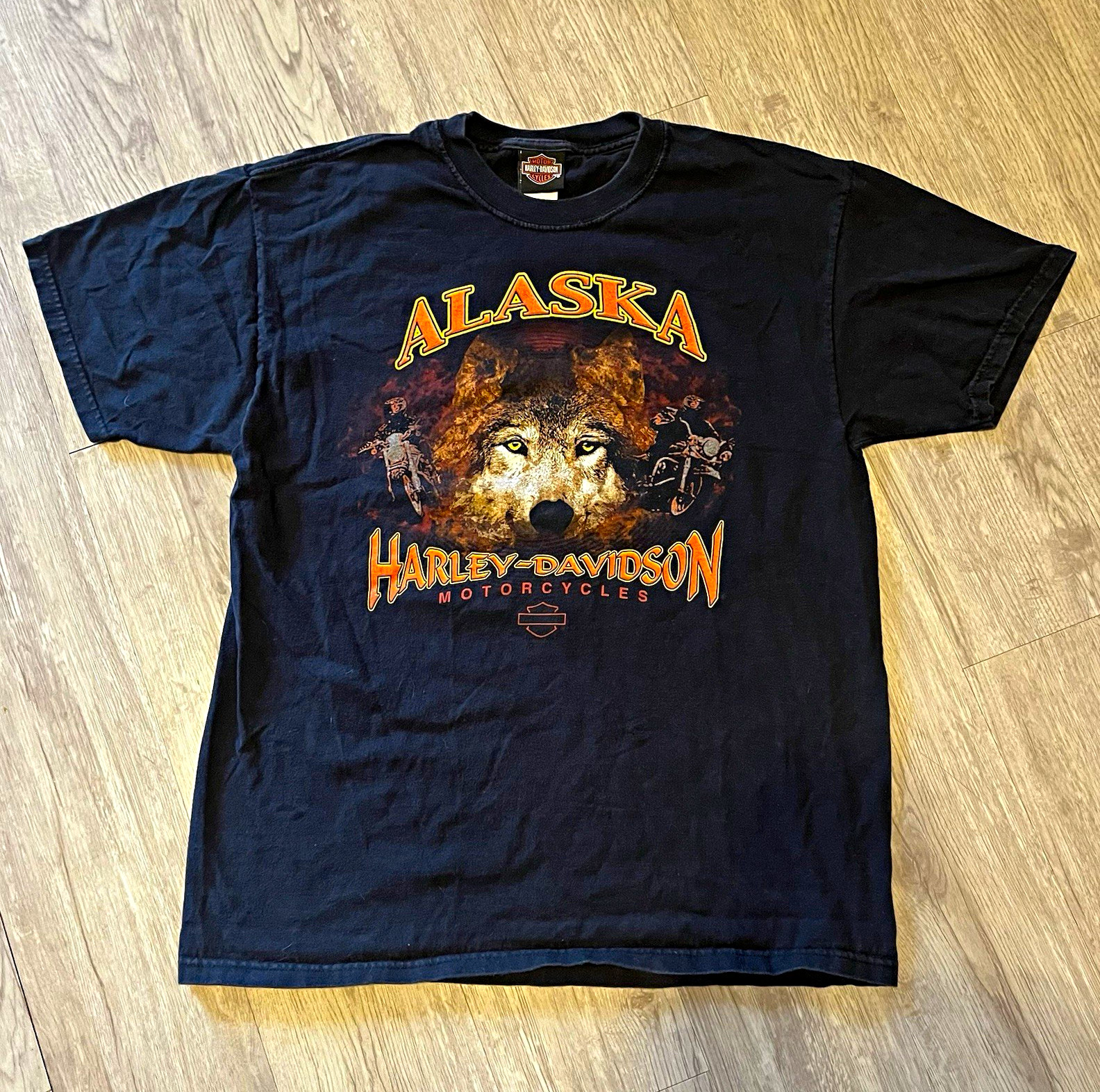 Vintage Harley-Davidson Denali Wasilla Alaska Wolf Barn Graphic T-Shirt Size L