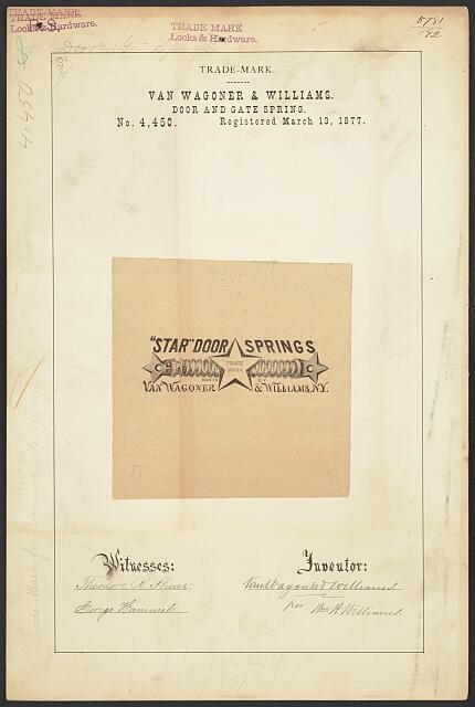 Photo:Van Wagoner & Williams Star Door Springs 1877 Trademark Patent