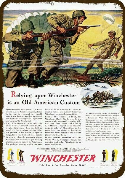 1943 WINCHESTER M1 CARBINE .30 CALIBER GUN VntLook DECORATIVE REPLICA METAL SIGN