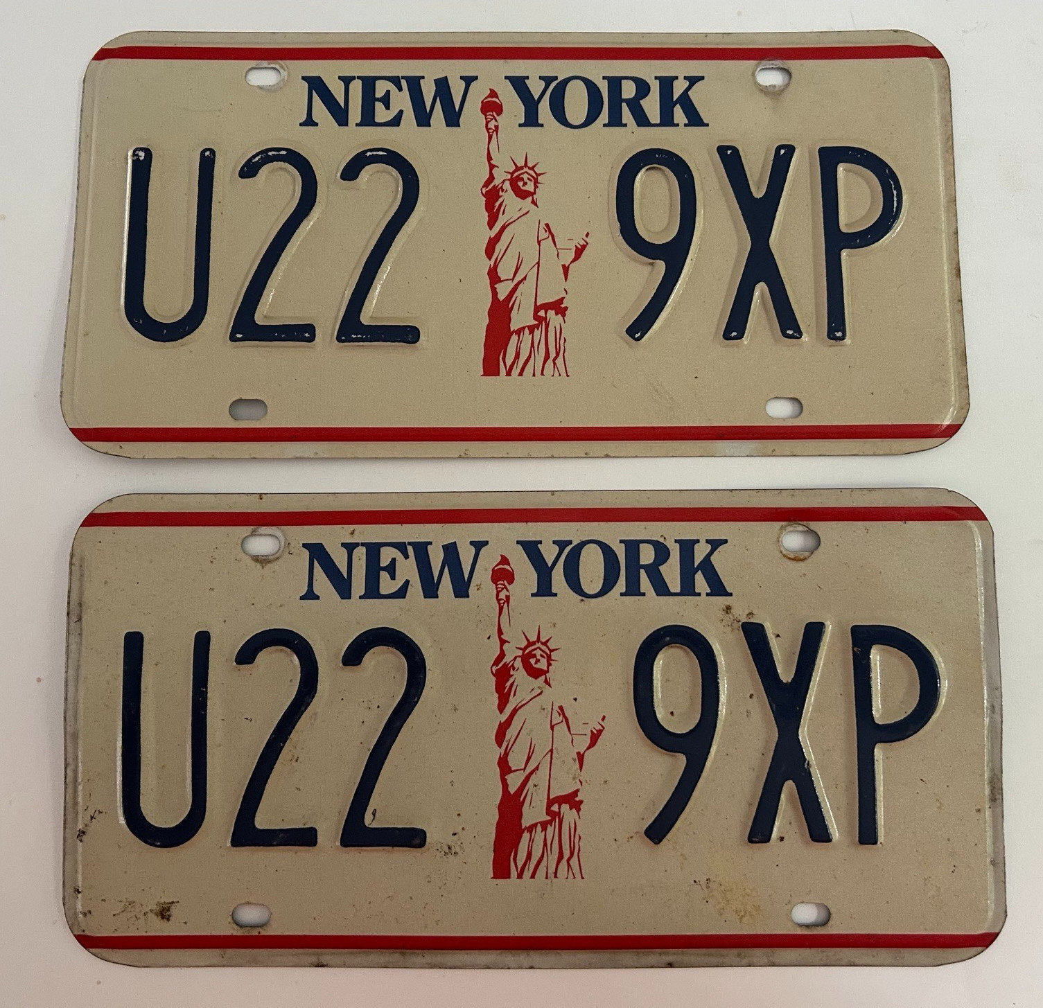 1986 to 2001 New York License Plate PAIR Liberty Base Porsche Chevy Dodge Ford