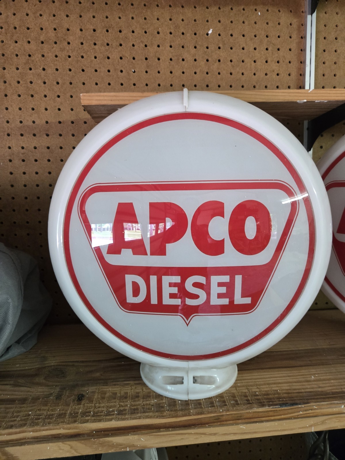 Vintage gas pump globe - APCO DIESEL White - mint condition two sided  glass len