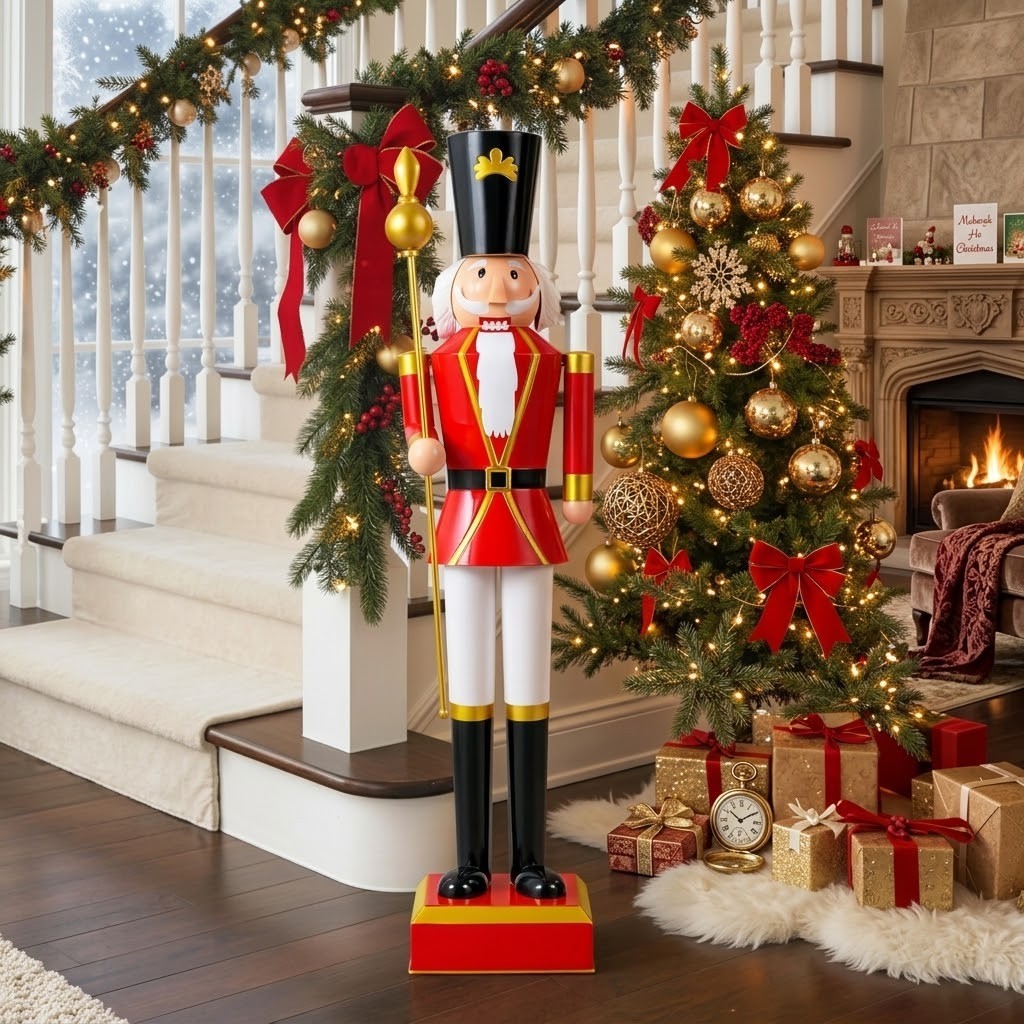 48in 4FT Tall Life-Size Christmas Nutcracker with Scepter Red Holiday Decor
