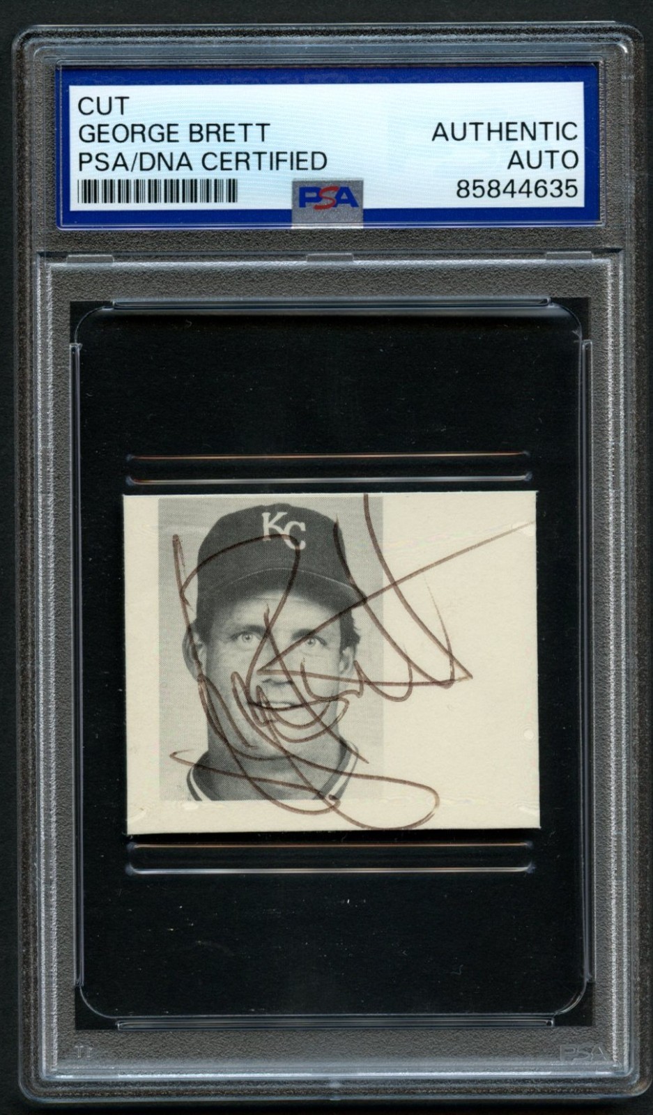 George Brett signed autograph 1.5x2 Cut Baseball Hall of Fame Player PSA Slabbed