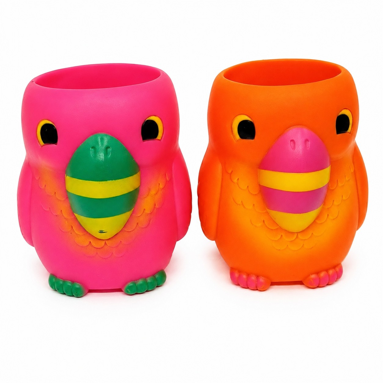 Vtg T.G.I. Friday\'s Parrot Drink Coozie Set Pink Orange Foam 1990s Bar Promo
