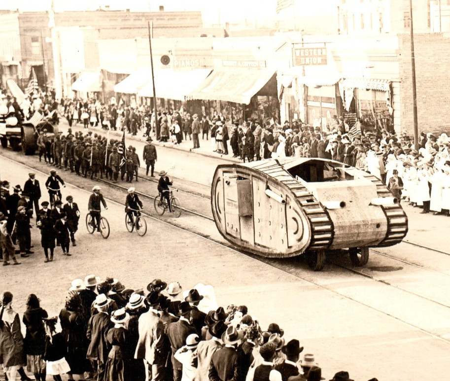 RPPC WWI Sheridan WY Tank Parade Float Tractor Real Photo Postcard Wyoming