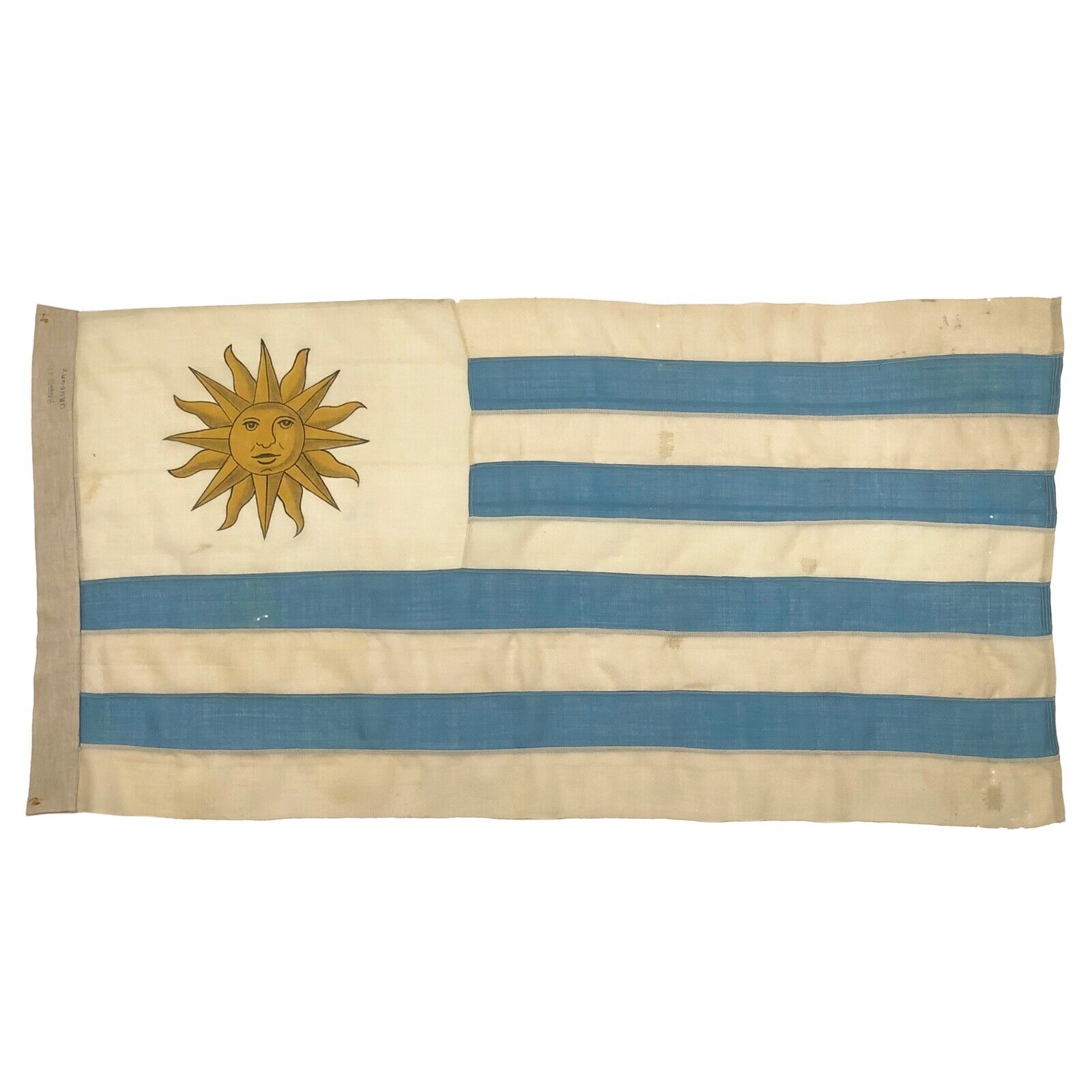 Vintage Sewn Wool Uruguay Flag Old Sun May World Cloth Textile Antique Art Decor