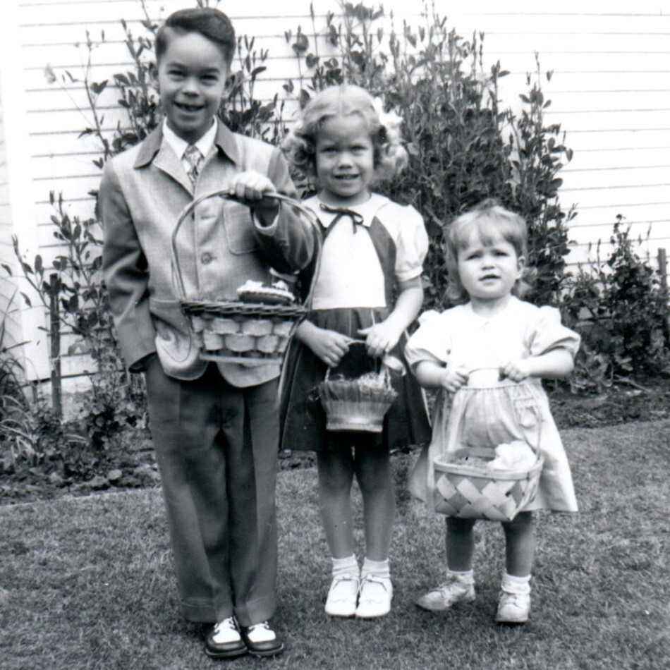 Photo Three Cute Children with Easter Baskets Outdoors Square 3.5 x 3.5