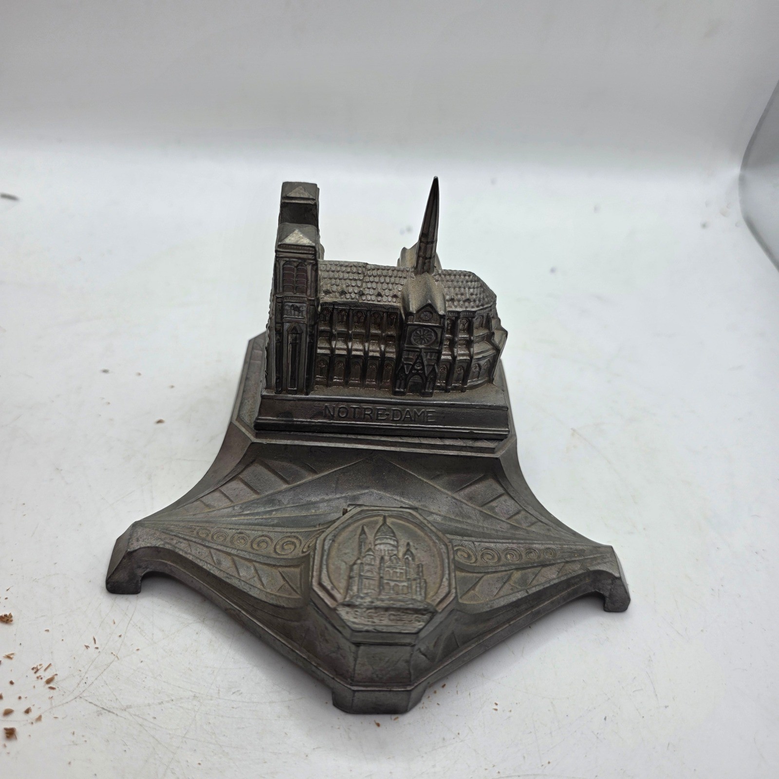 Antique Paris Notre Dame Sacre Coeur Souvenir Inkwell French Pot Metal