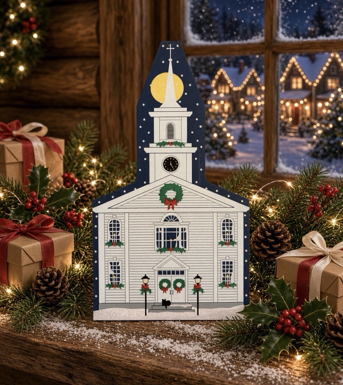 Christmas Ridge Congregational Church MOONLIGHT IN VERMONT Cat's Meow Village