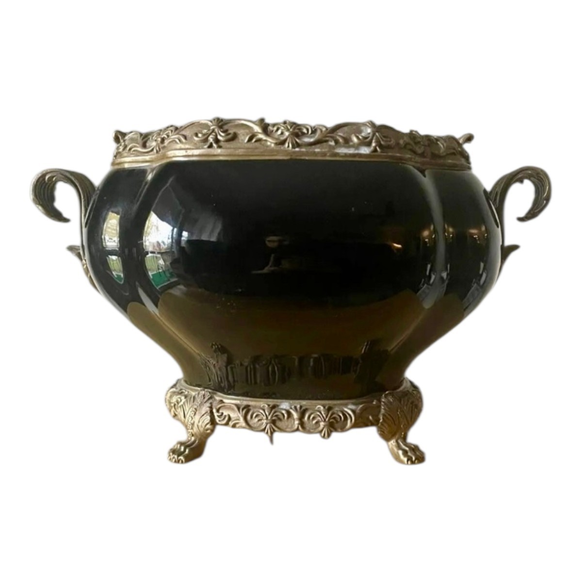Vintage CASTILIAN IMPORTS Ornate PORCELAIN & BRONZE Vase FOOTEDCastilian  
