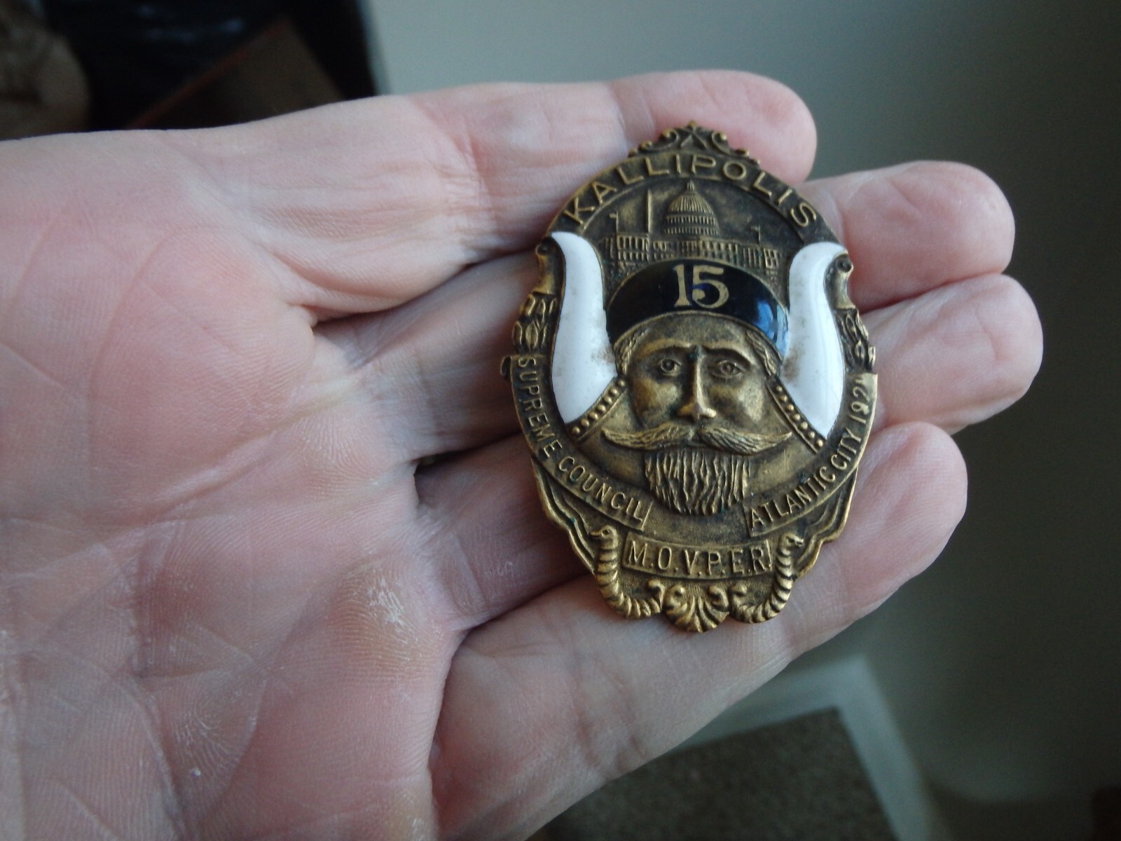 RARE 1921 M.O.V.P.E.R. Grotto  ATLANTIC CITY NEW JERSEY MASONIC BADGE BX E 1