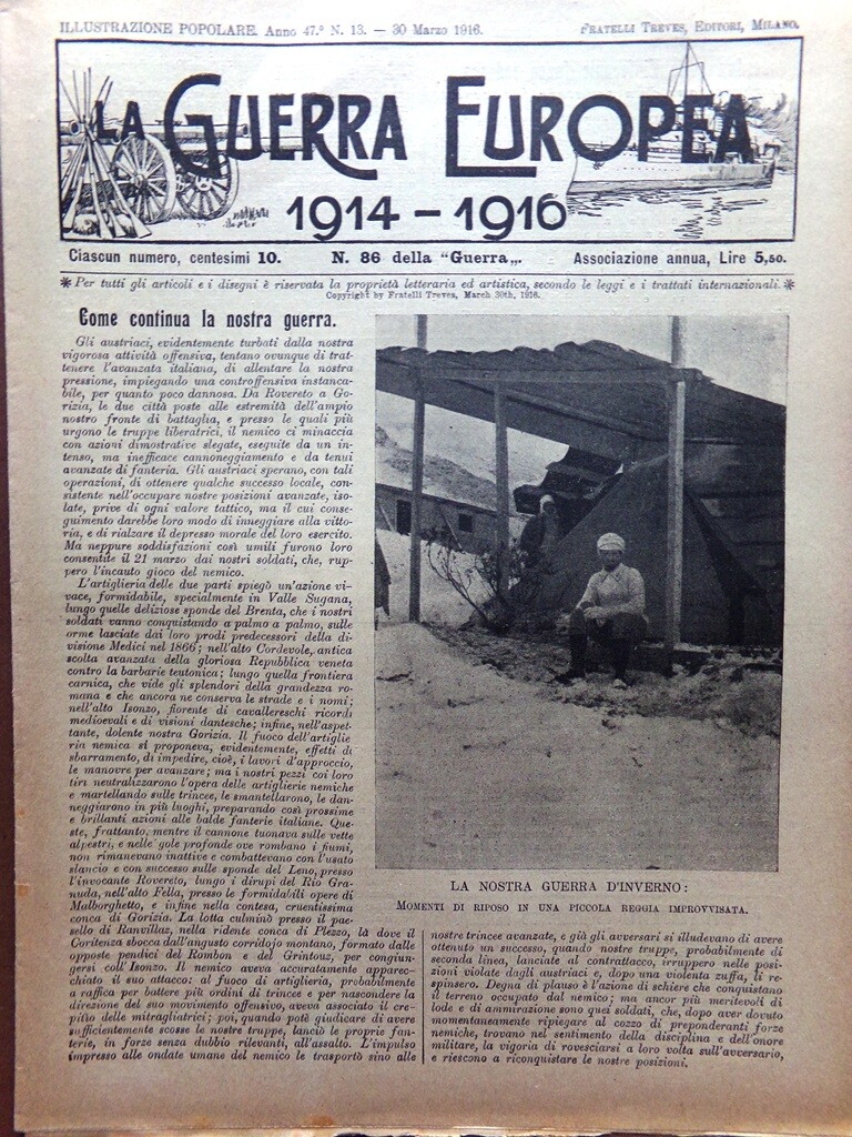 L\'Illustrazione Popolare 30 March 1916 WW1 Verdun Jacopo Tasso Dobbiaco Morfina