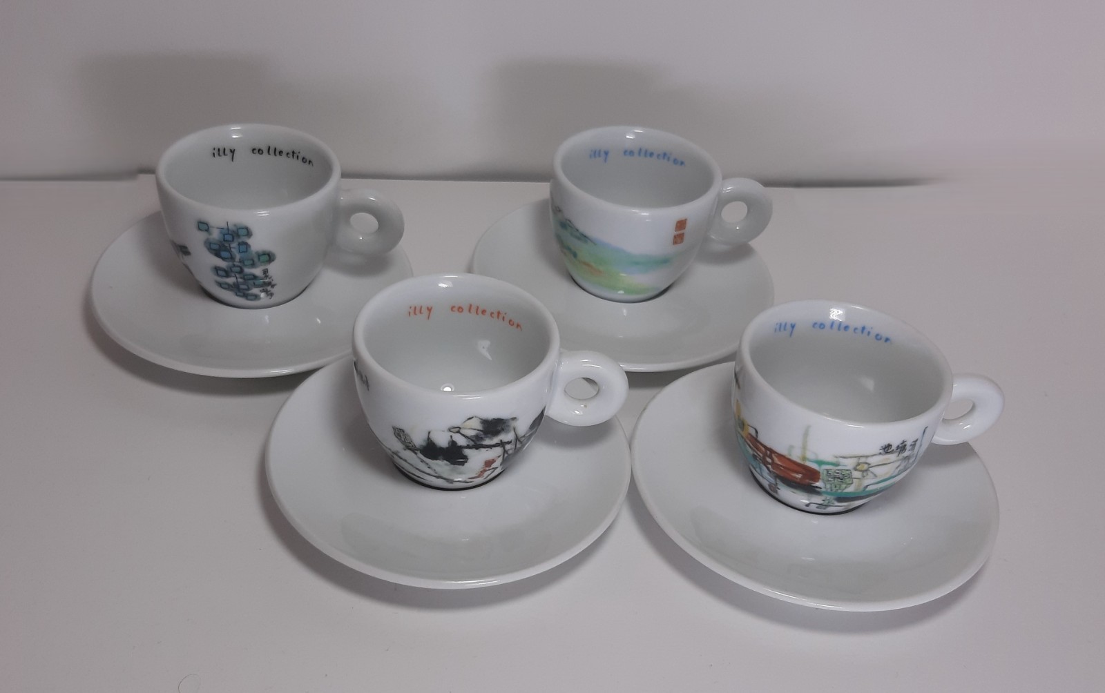 4 Coffee Cups ILLY Collection 1995 Series China Design AN DU Vintage IPA Italy