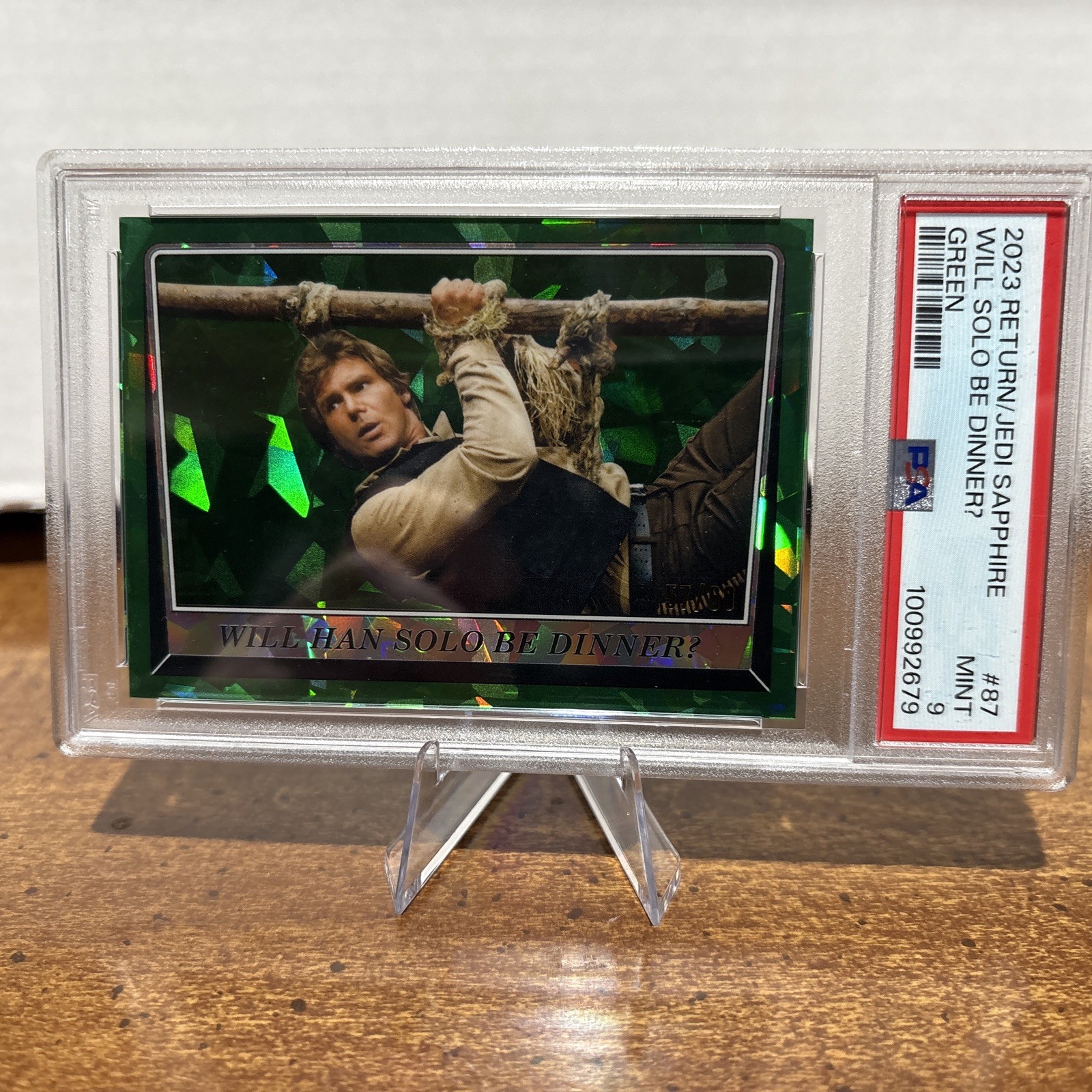 2023 Topps Star Wars ROTJ Sapphire, Will Han Solo Be Dinner Green 57/60 PSA9