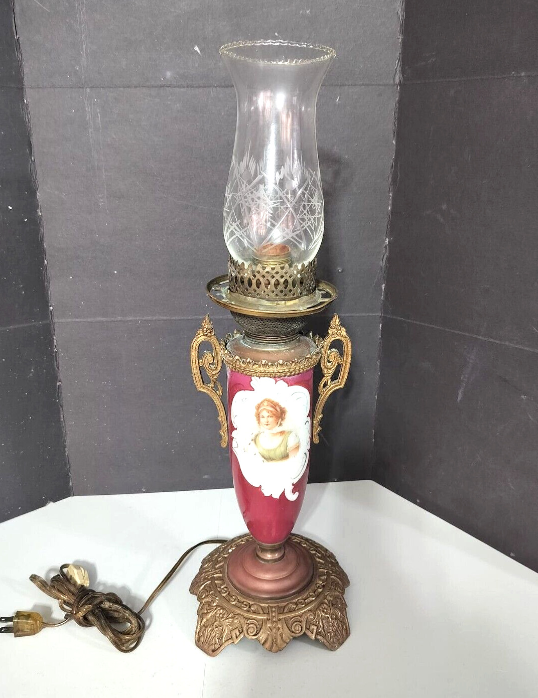 Antique Sevres Style Porcelain & Bronze table lamp, 19.75