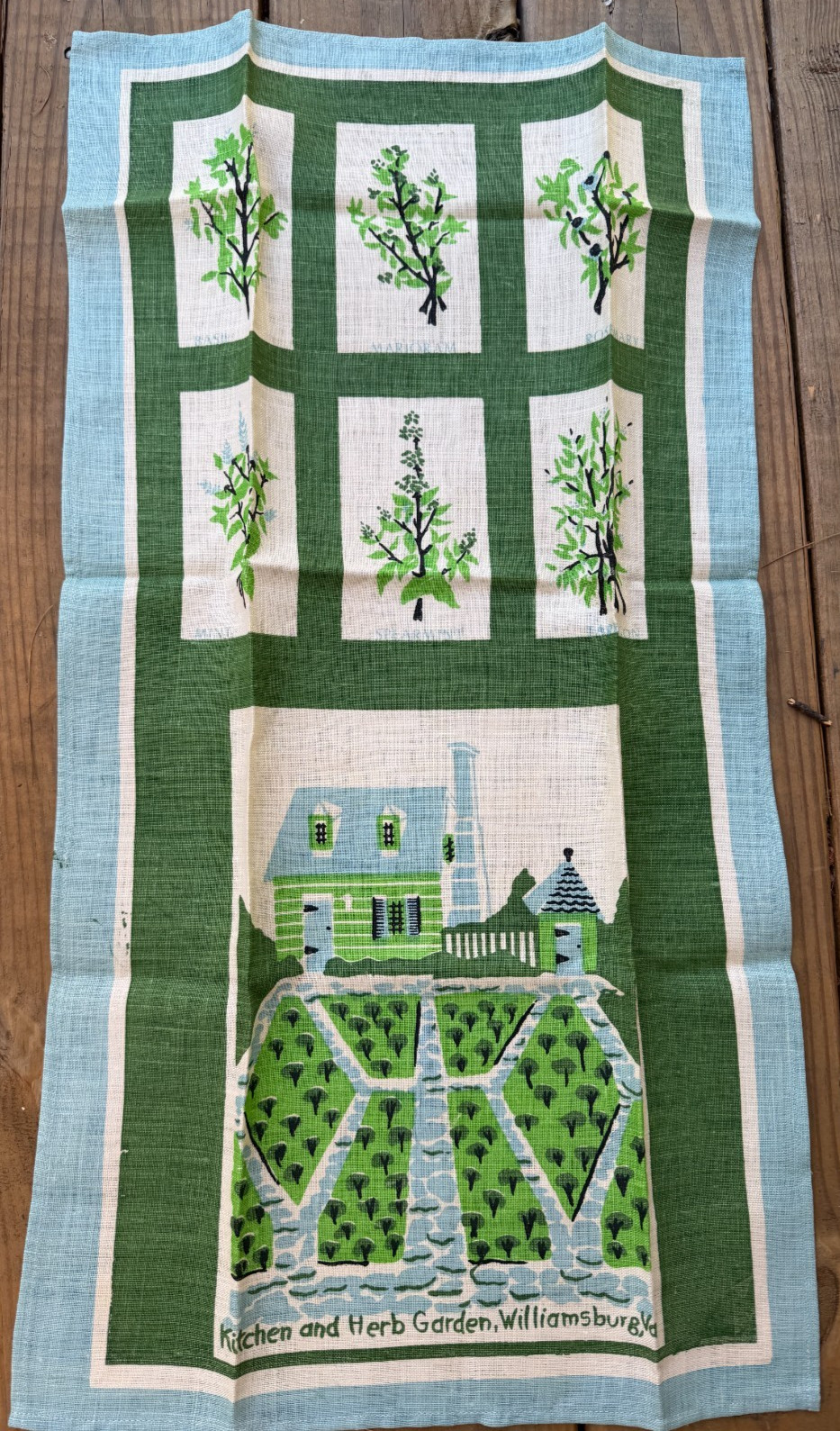 Vintage Tea Towel Herb Garden Leacock Linen Williamsburg VA Emily Whaley New