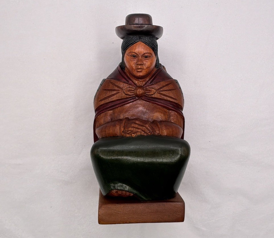 Vtg Hand Carved Wood Bolivian Cholita Sculpture Woman W/ Baby Folk Art 9.5 Vtg Hand Carved Wood Bolivian Cholita Sculpture Woman W/ Baby Folk Art 9.5