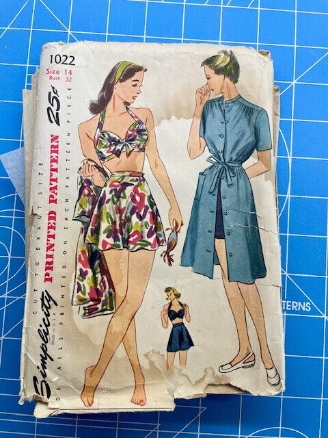 Vintage Rare 1944 Simplicity Primer Bathing Suit Bra Dress Sewing Pattern 1022