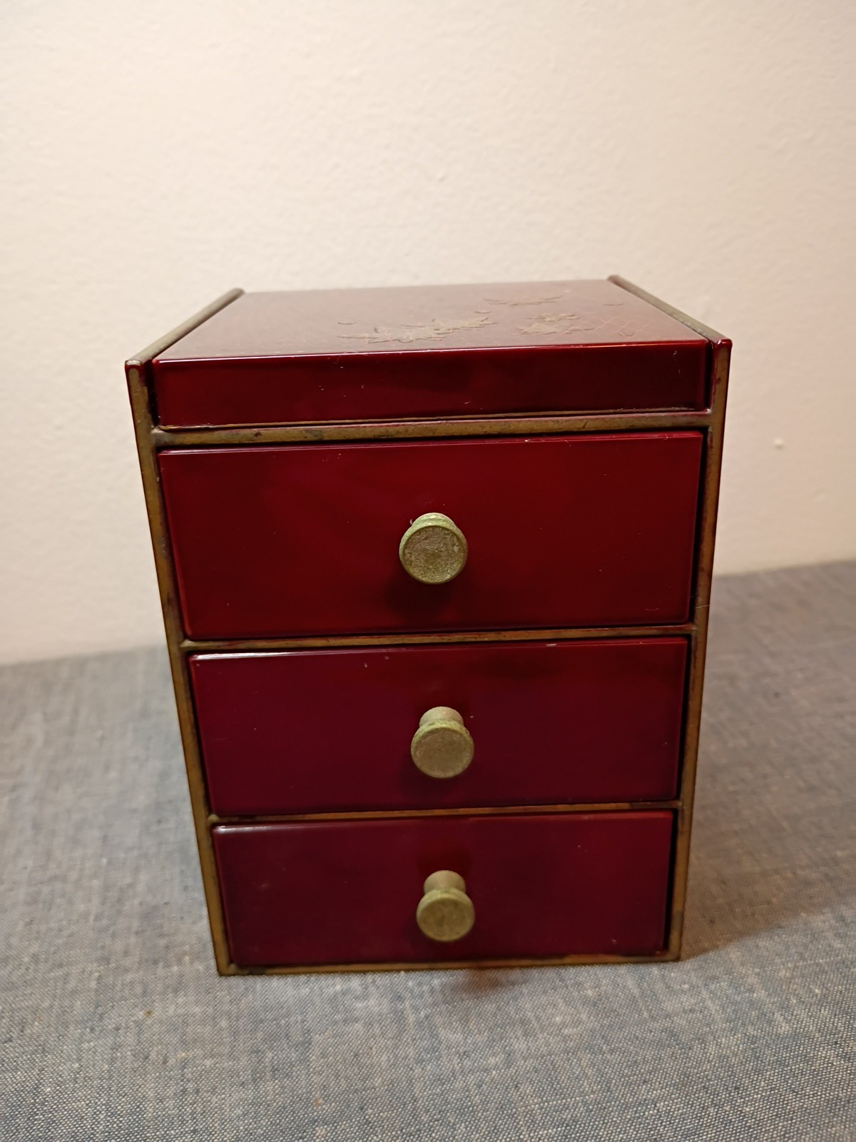 Vintage Japanese Lacquer Jewelry Box Hand Crafted By Otagiri 3 Drawers & Mirror
