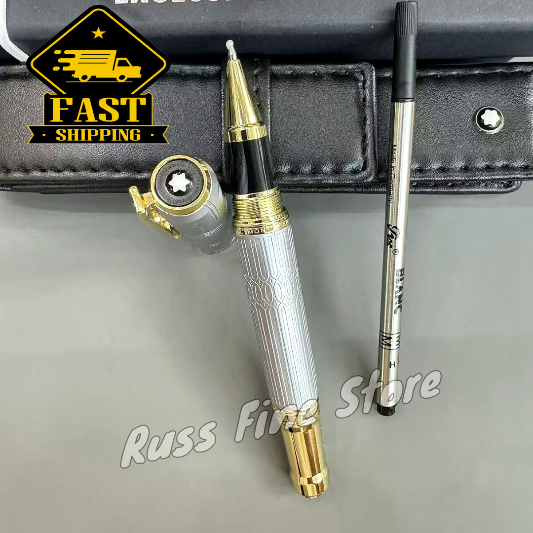 MONTBLANC Victor Hugo Writers Edition Silver Rollerball Gold Trim Leather Bid