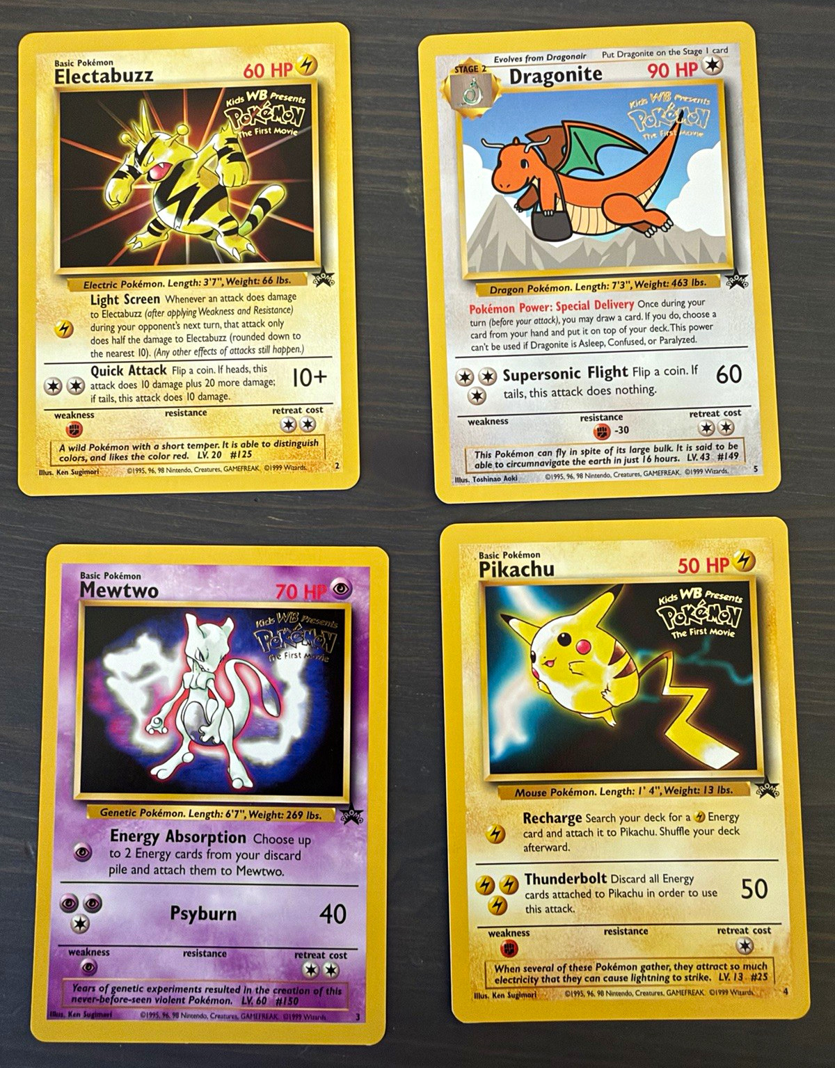 Wizards 1999 Pokémon The First Movie Kids WB Promo 4-Card Lot Pikachu